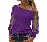 DHYUEN Bluse Damen Streifen Strand Spitzenbluse Buttons Down V-Neck Strickpullover Damentops Einfarbig Laufshirt Schlichtes Kleidung Regular Fit Streetwear Temperament Gestricktes(M,Lila)