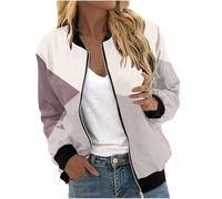 DHYUEN Bomberjacke Damen Kurze Mit Taschen Bomber Jacket Jacken Übergangsjacken Baseball-Kragen Übergangsjacke Fliegerjacke Herbst Blazer Sportlich Pilotenjacke Kurz Jacke Übergang (B Beige,S)