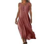 DHYUEN Cocktailkleider Damen Ärmellos Leicht Und Luftig Cocktailkleid Maxikleid Hippie Boho Locker Maxikleid Unterkleid Lang Strandkleider Sommer Brautkleid Lässiges Glitzer Kleid(1-Pink,XL)