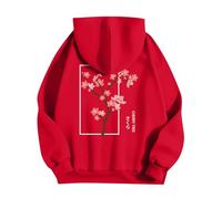 DHYUEN Damen Hoodie Mit Kapuze Mode Hoodie Lange Pullover Für Damen Für Leggings Sweatjacke Lightweight Jacken Hoody Sweatjacke Damen Mit Kapuze Schwarz Hoodies （4-Red，3XL）