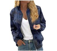 DHYUEN Damen Jacke Blumenmuster Outwear Jacken Übergangsjacken Einfarbig Mäntel Blouson Streifen Bomberjacke College Jacket Reißverschluss Übergangsjacke (C Dark Blue,M)