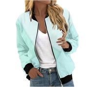 DHYUEN Damen Jacke Stehkragen Fliegerjacke Jacken Übergangsjacken Mit Taschen Übergangsjacke Blouson Reißverschluss College Bomber Jacket Baseball-Kragen Sommer (B Mint Green,L)