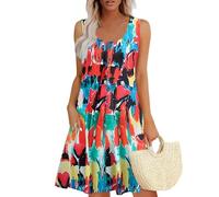 DHYUEN Damen Kleider Ärmellos Spaghettiträger-Kleid Kleid Damen Rot Blumendruck Slim Fit Weihnachten Kleid Damen Freizeitkleid Leichte Sexy Kleid Glitzer Kleid Damen（1-Hot Pink，M）