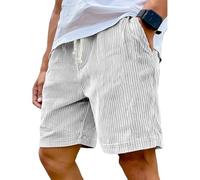 DHYUEN Herren Bermuda Shorts Kordelzug Locker Strandshorts Camouflage Shorts Herren Leichte Herrenhose Outdoorshorts Elastische Taille Cordshorts Jungen Retroshorts Sommer Kurze Cargohose（2-White，L）