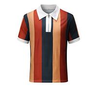 DHYUEN Herren T-Shirts Sommer Sommer Freizeithemd Vintage Casual Poloshirt Mit Reißverschluss Frühling Sommer T-Shirts Herren Regular Fit Polohemd Streetwear Tops Business Revers T-Shirt（L，Ginger-1）