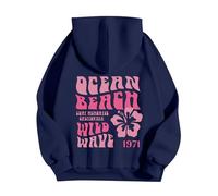 DHYUEN Hoodie Vintage Übergangsjacke Lange Pullover Für Damen Für Leggings Freizeitjacke Oversize Freizeitshirt Pullover Off Shoulder Pullover Damen Sportbekleidung Vintage Pullover Damen（1-Navy，L）