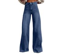 DHYUEN Jeans Gerade Freizeit Arbeitshose Petite Jeans Damen Basic Einfarbige Baggy Jeans Damen Schwarz Sommerhose Casual Flared Jeans Damen Boyfriend Jeans Damen High Waist(3-Dark Blue,M)