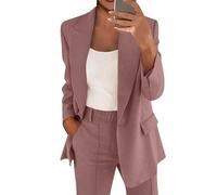 DHYUEN Jersey Blazer Damen Sportlich Anzughose Und Top Leinen Set Sommer Business Trainingsanzug Partykleidung Longblazer Hosenanzüge (D-Rose Gold, S)
