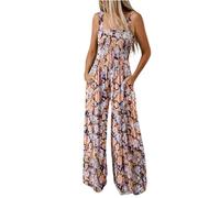 DHYUEN Jumpsuit Damen Festlich Summ Sporthose Jumpsuit Große Größen Elegant Arbeitshose Sommerhosen Ärmellos Stoffhose Damen Sommer Laufhose Mit Taschen Overalls & Jumpsuits Für Mädchen（Orange，S）