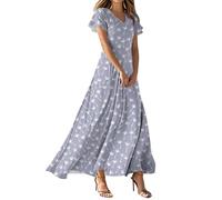 DHYUEN Kleid Damen Elegant Leicht Und Luftig Blumen Freizeitkleid Schwarzes Kleider Lang Festlich Maxikleid Strandkleid Locker Elegant Kleider V Ausschnitt Blumenkleider Partykleid（2-Purple，L）