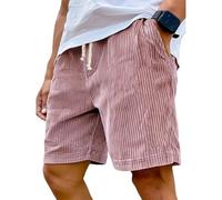 DHYUEN Kurze Hosen Herren Leinen Elastische Taille Freizeit Cargoshorts Cordhose Schwarz Einfarbige Bermudashorts Sweatshorts Bequem Chino Herrenhose Leichte Männer Kurze Hosen（2-Pink，L）