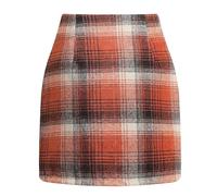 DHYUEN Kurze Winterrock Damen A-Linie Hüften Umwickelter Winter Rock Bleistiftrock Elegant Wolle Karierter Rock Winterkleid Slim Mode Frauenrock Wickelkleid High Waist Minirock Mini Kleider