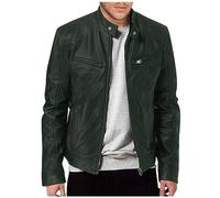 DHYUEN Lederjacke Herren Mulit Reißverschlusstasche Stehkragen Jacke Bikerjacke Einfrabig Winddicht Kunstlederjacke Übergangsjacke Reißverschluss Casual Basic Jacket Freizeitjacke Fur Winter