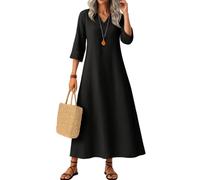DHYUEN Maxi Kleider Für Damen Sommer Modern Freizeitkleid Hemdblusenkleid Herbst Festliche Hochzeit Etuikleid Lang Luftiges Sommerkleid（2-Black，M）