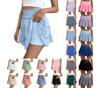 DHYUEN Minirock Damen Sexy Sommer Hoher Taille Summer Dresses Trachtenrock Knielang Fahion Pink Dress Cordrock Elastischem Bund Radlerhose Damen Baumwolle Tanzrock（3-Light Blue，S）