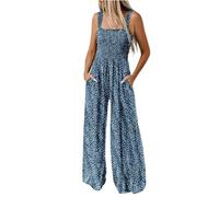 DHYUEN Overalls & Jumpsuits Für Mädchen Ärmellos Business Sporthose Jumpsuit Große Größen Baggy Yogahose Strandhose Hawaii Chinohose Sommer Stoffhose Casual Jumpsuit Damen Elegant（Blau，XL）
