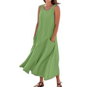 DHYUEN Pareos & Strandkleider Für Damen Leichte Elegant Maxikleid Elegantes Sommerkleid Spaghettitrger Leinenkleid Brautkleider Atmungsaktive Schwarzes Kleid Damen Beerdigung Boho-Kleid（1-Green，M）