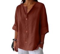 DHYUEN Schlupfbluse Damen Leicht Luftig Lässig Top Sexy Oberteil Party Button Down Blusentop Umstandsbluse Lose Top Mit Spitze Trachtenbluse Casual Leinenbluse Damen Sommer(4-Coffee,XXL)