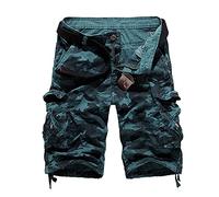DHYUEN Schwarze Anzughose Herren Atmungsaktives Bein Hosen Herren Shorts Sommer Kurz Plisseehose Mulit Taschen Palazzohose Wide Leg Pants Arbeitshosen Freizeithose Freizeithose（3-Sky Blue，34）