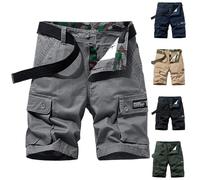 DHYUEN Shorts Herren Baumwolle Mulit Taschen Einfarbige Wanderhose Baggy Shorts Kureze Arbeitshose Sommerhose Bermuda Kurze Hose Herren Schwimmshorts Freizeit Badeshorts（1-Gray，L）
