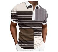 DHYUEN Sommer T-Shirts Herren Sommer Streetwear Tops Casual Frühling Kurzarmshirt Regular Fit Herren T-Shirts Sommer Vintage Polohemd Freizeithemd Poloshirt Mit Reißverschluss（3XL，Coffee-3）