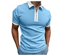DHYUEN Sommer T-Shirts Herren Vintage Business Revers T-Shirt Sommer Frühling Polohemd Casual Herren T-Shirts Sommer Regular Fit Freizeithemd Streetwear Tops Kurzarmshirt（3XL，Sky Blue-5）