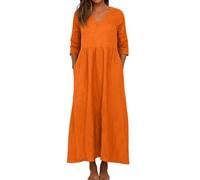 DHYUEN Sommerkleid Leinen Damen Slim Fit Wickelkleid Cocktailkleid Leicht Und Luftig Kleid Musselin Hauskleid Sommer Kleider Midi （3-Orange，M）