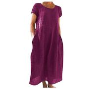 DHYUEN Sommerkleider Damen Leicht Und Luftig Kurzarm Lockere Summer Dress Leicht Und Luftig Lang Vintage Cocktailkleid Urlaubskleid Basic Sommerkleid Elegant Sommerkleidung（2-Dark Purple，5XL）