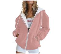 DHYUEN Sweatshirt Damen Oversized Full Zip Sweatshirtjacke Übergangsjacke Herbst Zipper Jacke Training Damenjacken Frühjahr Sommer Kapuzenpullover Streifen Xmas Pullover (B Pink,XL)