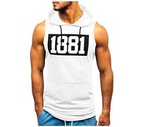 DHYUEN Tank Top Herren Mit Kapuze Kängurutasche Tanktop Tee Ärmellos 1881 Druck Tshirt Oberteile Einfrabige Sportshirt Sommershirt Fitness Lässiges Top Für Running Jogging Gym Trainingsshirt Männer