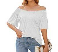 DHYUEN Tshirt Damen One Off Shoulder Flounce Ärmel T Shirt Tunika Elegant Einfrabige Tshirts Sommrtshirt Slim Fit Bequem Freizeitshirt Tuniken Loose Lichte T-Shirt Tee Tops Kurze Ärmel Oberteile
