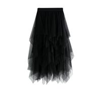 DHYUEN Tüllrock Damen Unregelmäßiger Saum Pailettenrock Faltenrock Leichte Elegant Tütü Rock Ballett Tutu Mehrschichtiger Mesh Glitzer Tütü Rock 50Er Karneval Rockabilly Petticoat Für Faschingskostüme