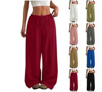 DHYUEN Weiße Hose Damen Verstellbare Kordelzug Leicht Und Luftig Blumen Hose Schlupfhose Sommer Sommerhosen Stoffhose Mode Hose Weiß Jogginghose Lockere Wanderhose Damen Kurzgröße(Wein,XXL)