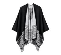 DHYUEN Winterschal Damen Locker Cardigan Grüne Decke Gestreifte Strickschal Kap-Schal Weich Freizeit Schal Grün Strick Ponchos & Capes Günstig Strick Ponchos & Capes Für Damen（3-Black，Einheitsgröße）