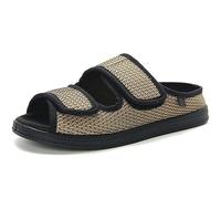 Diabetiker Komfort-Hausschuhe - Herren & Damen, extra weit geschnitten, Memory-Schaum, offene Zehen, verstellbar, Schuhe für Arthritis & Ödeme, khaki, 45 EU