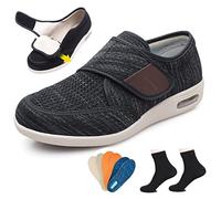 Diabetiker Schuhe Herren,Diabetiker schuhe für herren Extra Weit Klettverschluss Senioren Schuhe Für Geschwollene Füße Breite Füße Orthopädische Schuhe Herren Gesundheitsschuhe,Gray 4,44.5EU