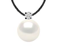 DIADEMA - Halskette - Schwarzes Nylon - Weiße Süßwasserperle und echter Diamant Einheitsgröße