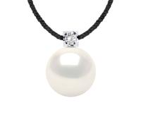 DIADEMA - Halskette - Schwarzes Nylon - Weiße Süßwasserperle und echter Diamant Einheitsgröße