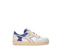 Diadora Magic Basket Low Suede Leather, Unisex-Erwachsene, White/Blue Eyes, 39 EU, Weiße Blaue Augen, 39 EU