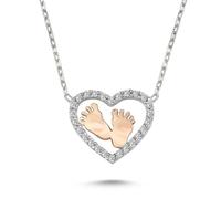 Diamant Baby-Füße Anhänger mit Kette Halskette in 14 Karat Rosegold und Weißgold