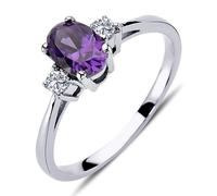 Diamant Oval Amethyst Halo Ring 14 Karat Weißgold