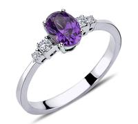 Diamant Oval Amethyst Halo Ring 14 Karat Weißgold