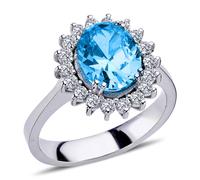 Diamant Oval Blauer Topas Entourage Halo Ring 14 Karat Weißgold