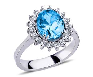 Diamant Oval Blauer Topas Entourage Halo Ring 14 Karat Weißgold