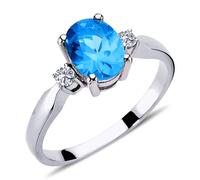 Diamant Oval Blauer Topas Halo Ring 14 Karat Weißgold
