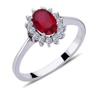 Diamant Oval Rubin Entourage Halo Ring 14 Karat Weißgold