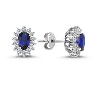 Diamant Oval Saphir Ohrringe Entourage 14 Karat Weißgold