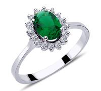 Diamant Oval Smaragd Entourage Halo Ring 14 Karat Weißgold