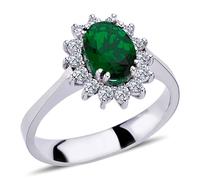 Diamant Oval Smaragd Entourage Halo Ring 14 Karat Weißgold