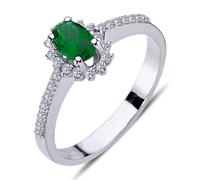 Diamant Oval Smaragd Entourage Ring 14 Karat Weißgold